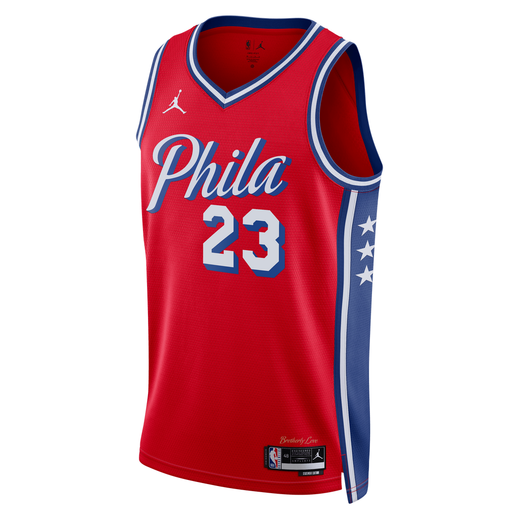 Philadelphia 76ers Jordan Brand Statement Edition Swingman Jersey - Red - Lebron James - Unisex product image 3, provided