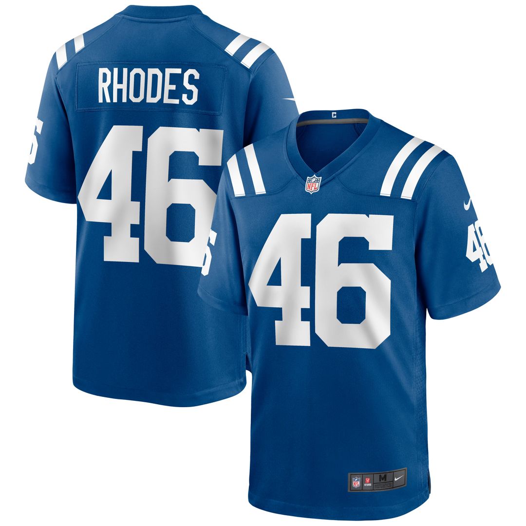 Indianapolis Colts Luke Rhodes Royal Game Jersey product image 1, provided for visual reference and product detail review