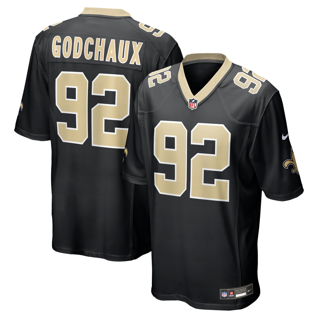 New Orleans Saints Davon Godchaux Black Team Game Jersey product image 1, provided for visual reference and product detail