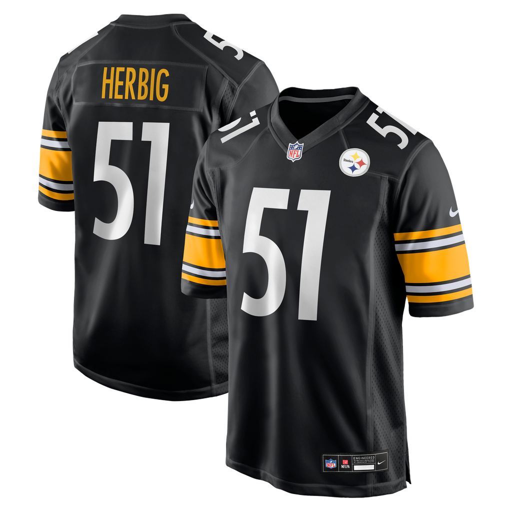 Pittsburgh Steelers Nick Herbig Black Game Jersey product image 1, provided for visual reference and product detail review