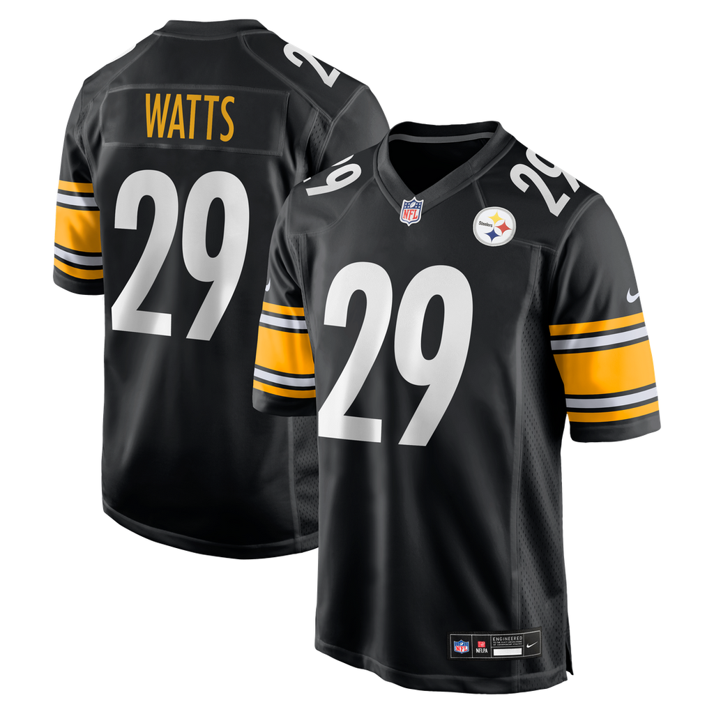 Pittsburgh Steelers Ryan Watts Black Game Jersey product image 1, provided for visual reference and product detail review