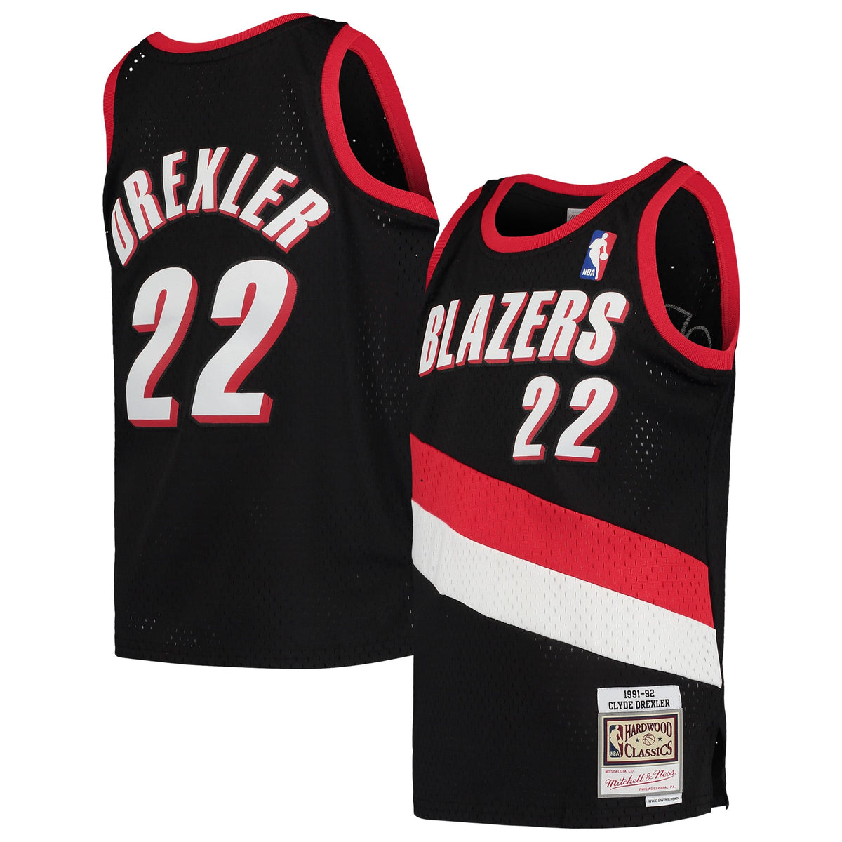 Youth Portland Trail Blazers Clyde Drexler Mitchell & Ness Black 1991/92 Hardwood Classics Swingman Jersey product image 2,