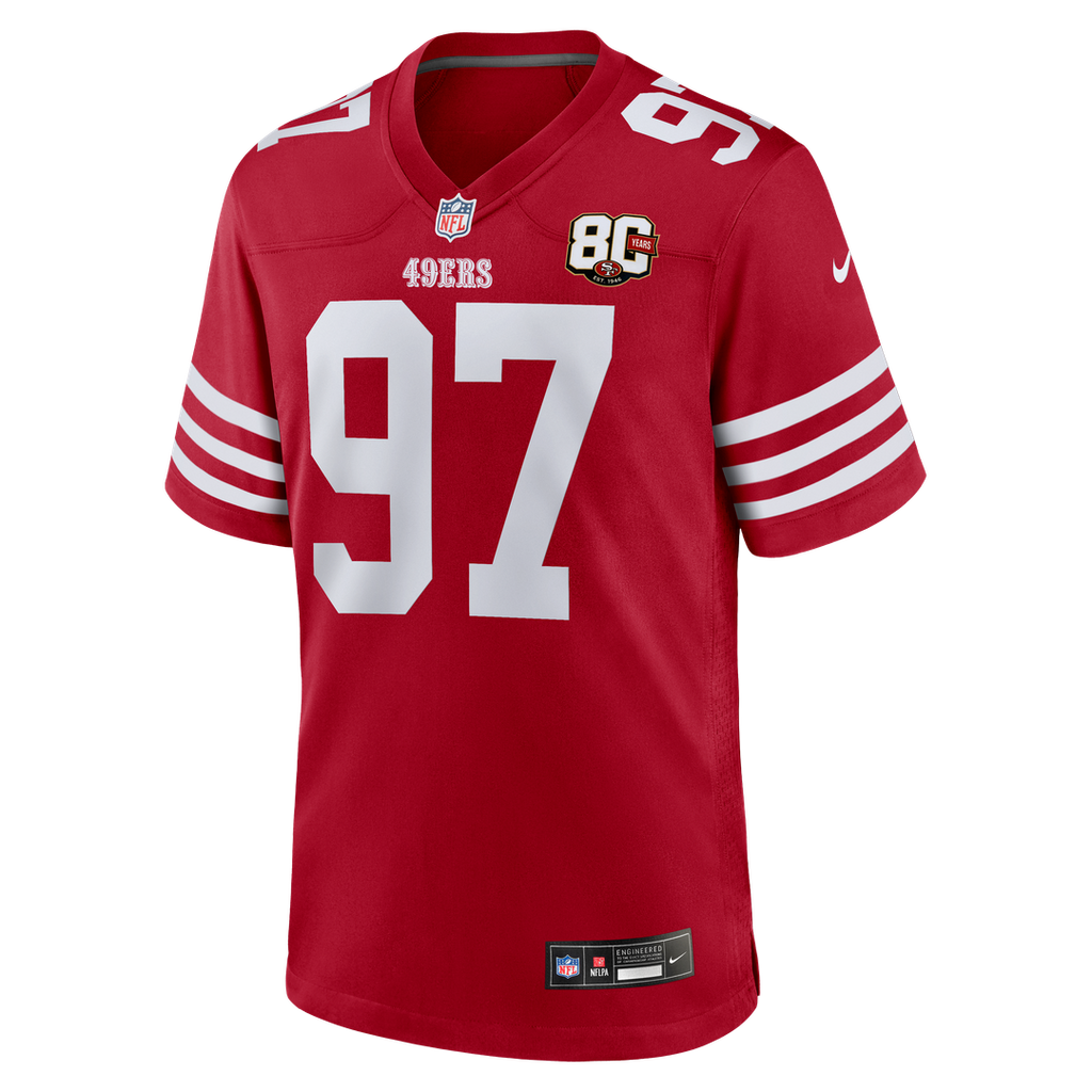 San Francisco 49ers Nick Bosa Scarlet 80th Anniversary Game Jersey product image 16, provided for visual reference and