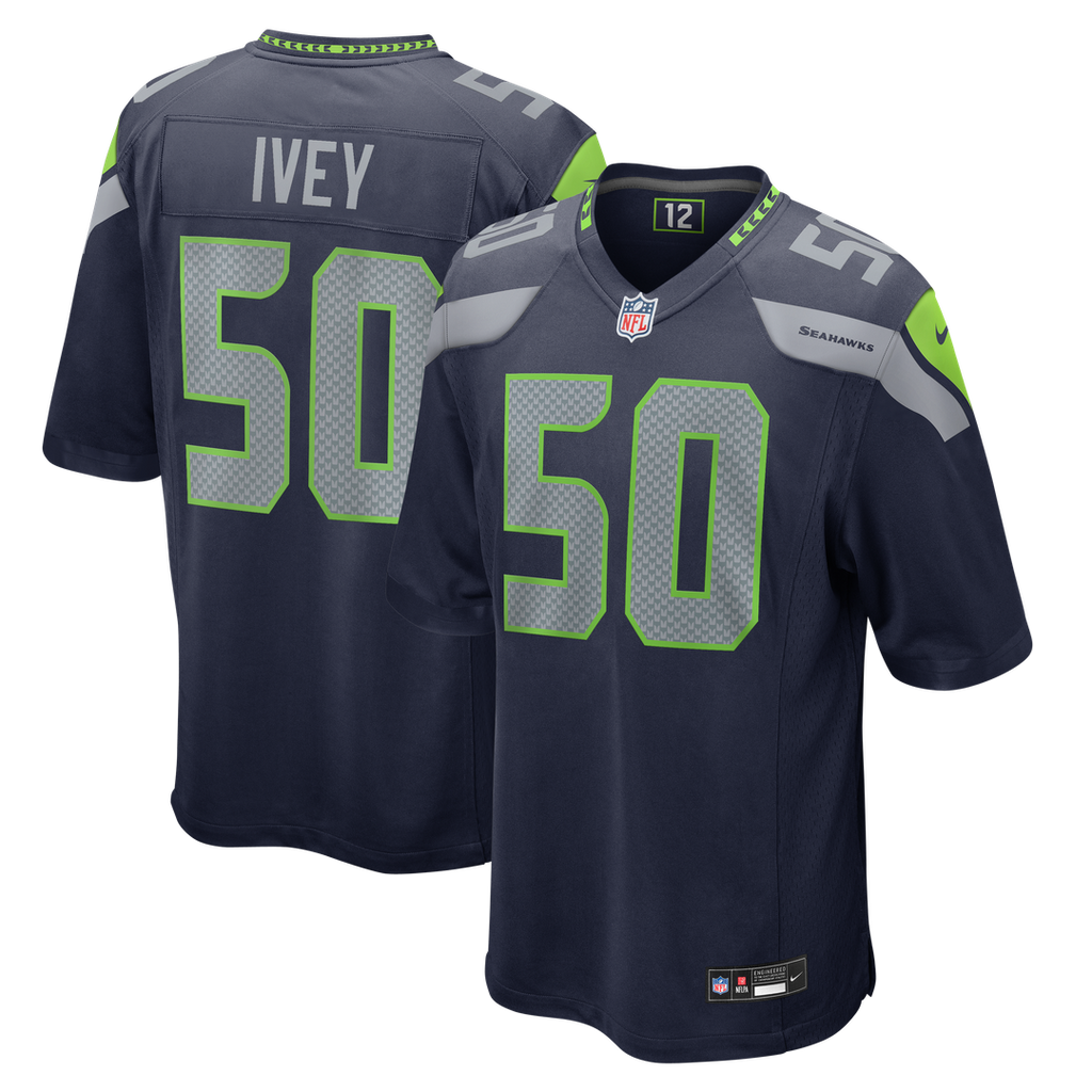 Seattle Seahawks Jared Ivey College Navy Team Game Jersey product image 1, provided for visual reference and product detail