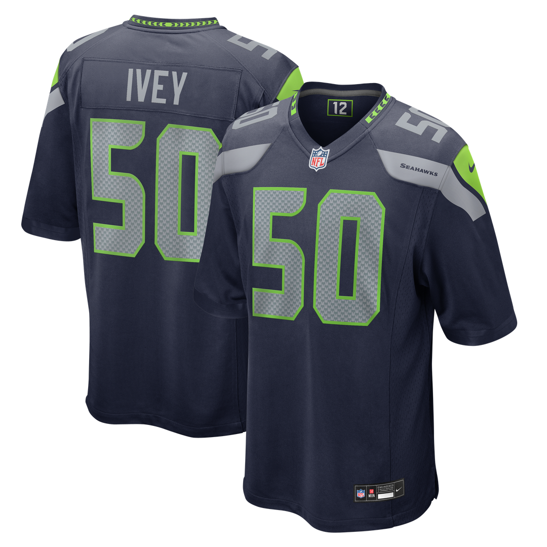 Seattle Seahawks Jared Ivey College Navy Team Game Jersey product image 1, provided for visual reference and product detail