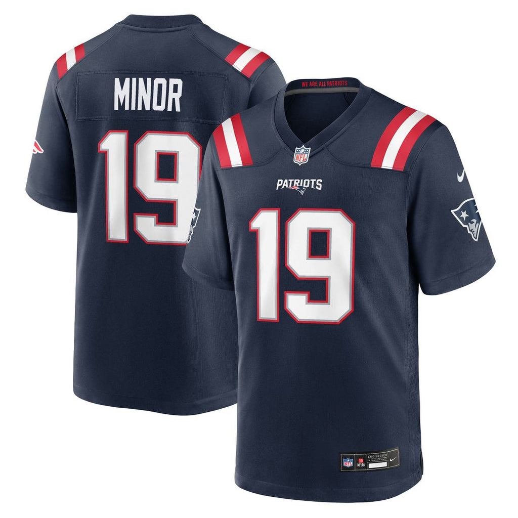 New England Patriots Kobee Minor Navy Team Game Jersey product image 1, provided for visual reference and product detail