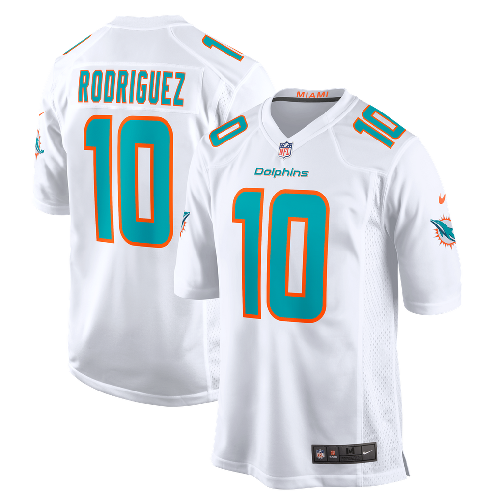 Miami Dolphins Jacob Rodriguez White Game Jersey product image 1, provided for visual reference and product detail review