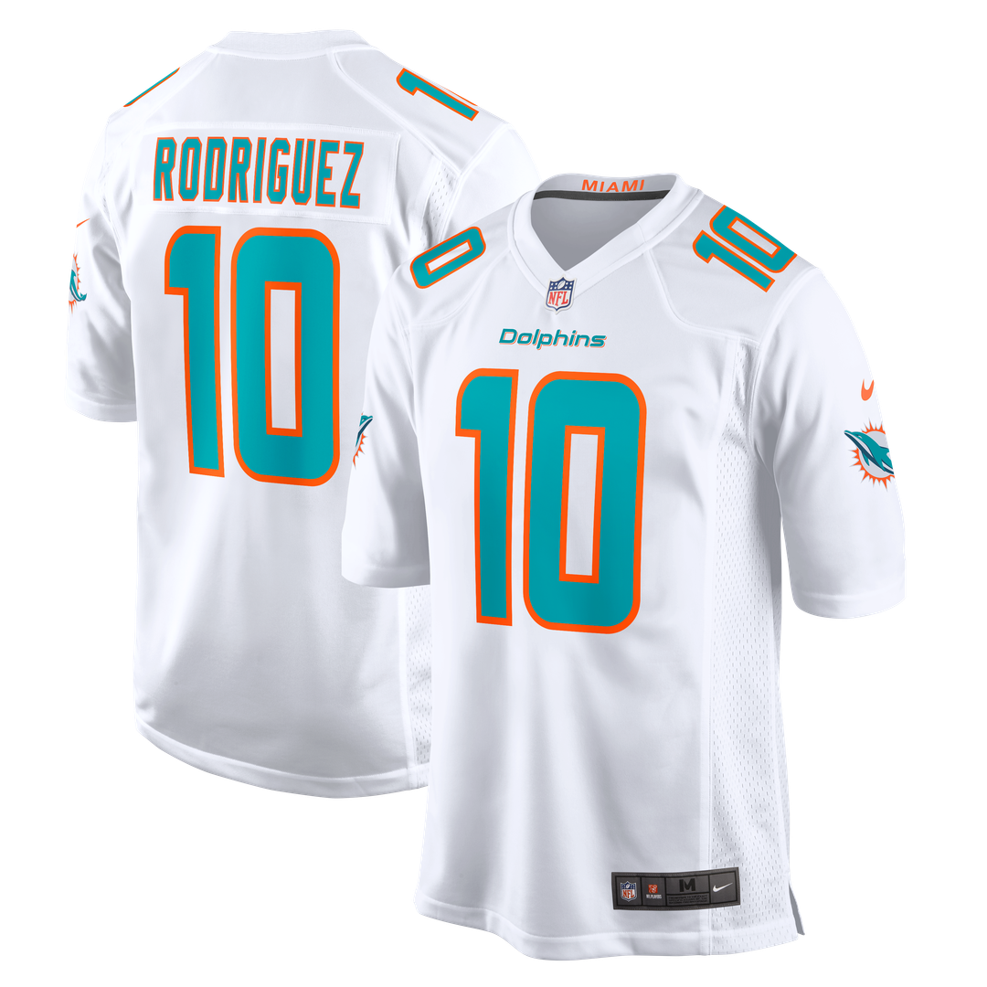 Miami Dolphins Jacob Rodriguez White Game Jersey product image 1, provided for visual reference and product detail review