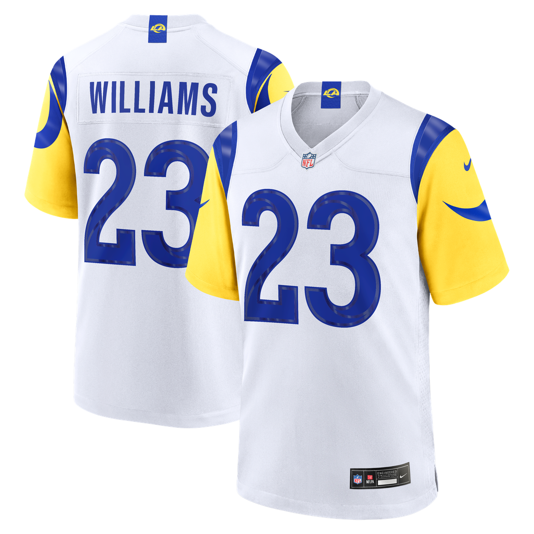 Los Angeles Rams Kyren Williams White White Game Player Jersey product image 1, provided for visual reference and product