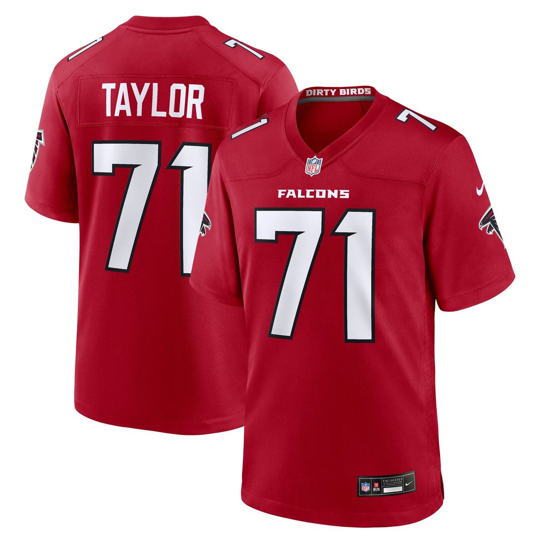 Atlanta Falcons Jawaan Taylor Red Team Game Jersey product image 1, provided for visual reference and product detail review