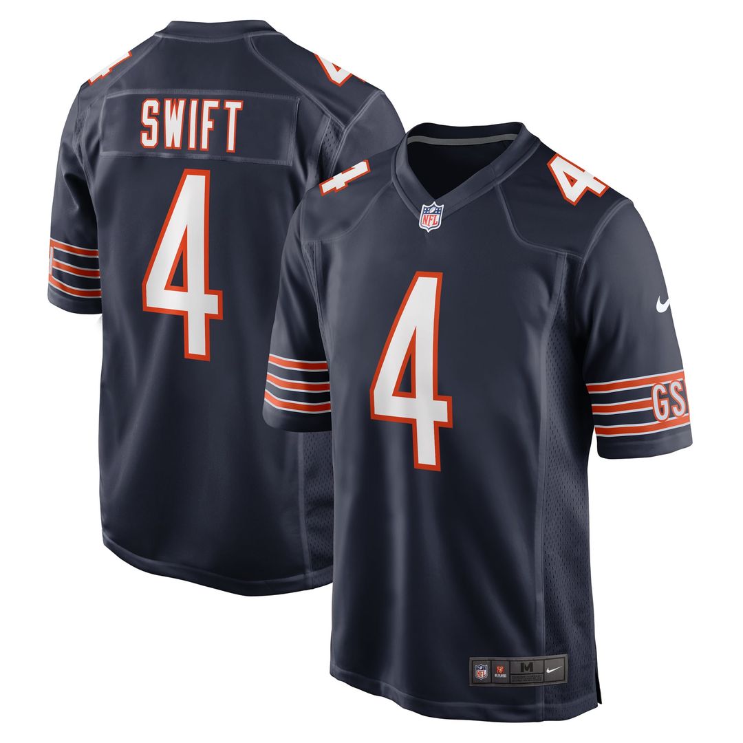 Chicago Bears D'Andre Swift Navy Game Jersey product image 1, provided for visual reference and product detail review