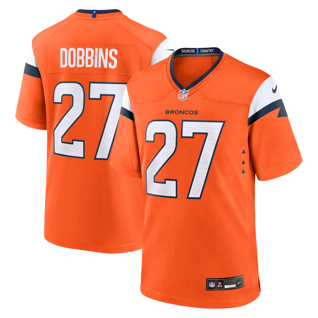 Denver Broncos J.K. Dobbins Orange Team Game Jersey product image 1, provided for visual reference and product detail review
