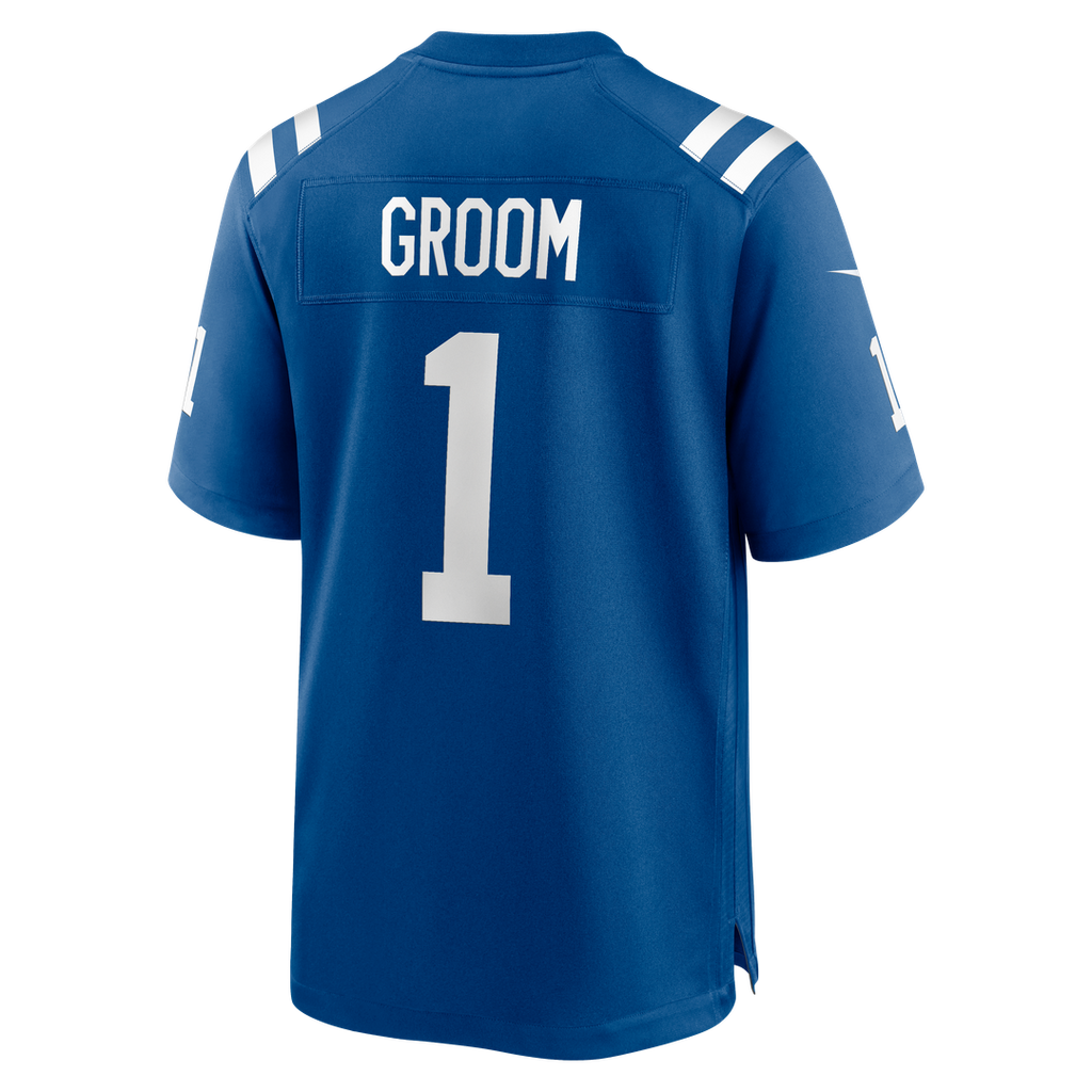 Indianapolis Colts Number 1 Groom Royal Game Jersey product image 3, provided for visual reference and product detail review