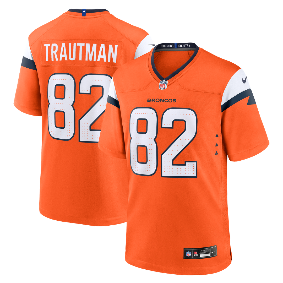 Denver Broncos Adam Trautman Orange Team Game Jersey product image 1, provided for visual reference and product detail review