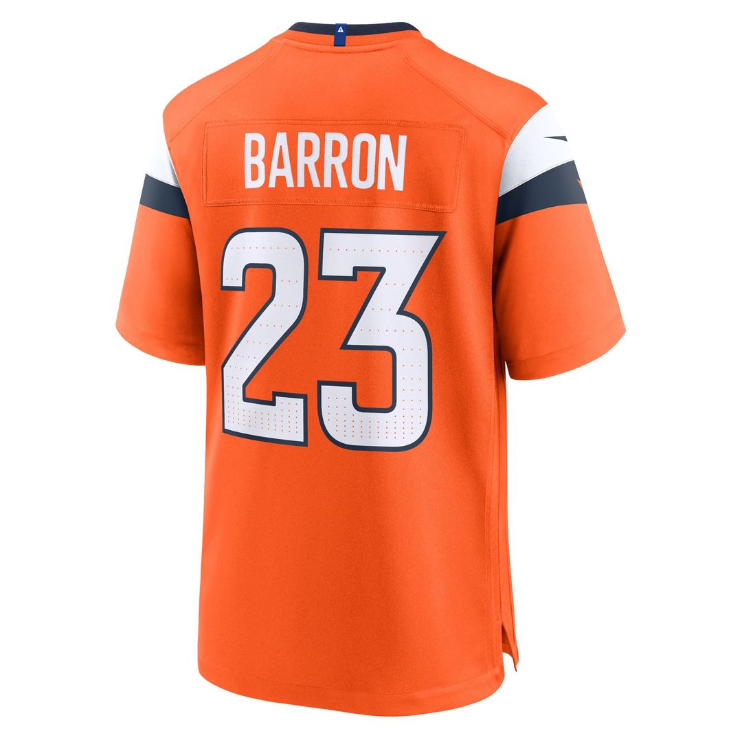 Denver Broncos Jahdae Barron Orange Team Game Jersey product image 3, provided for visual reference and product detail review