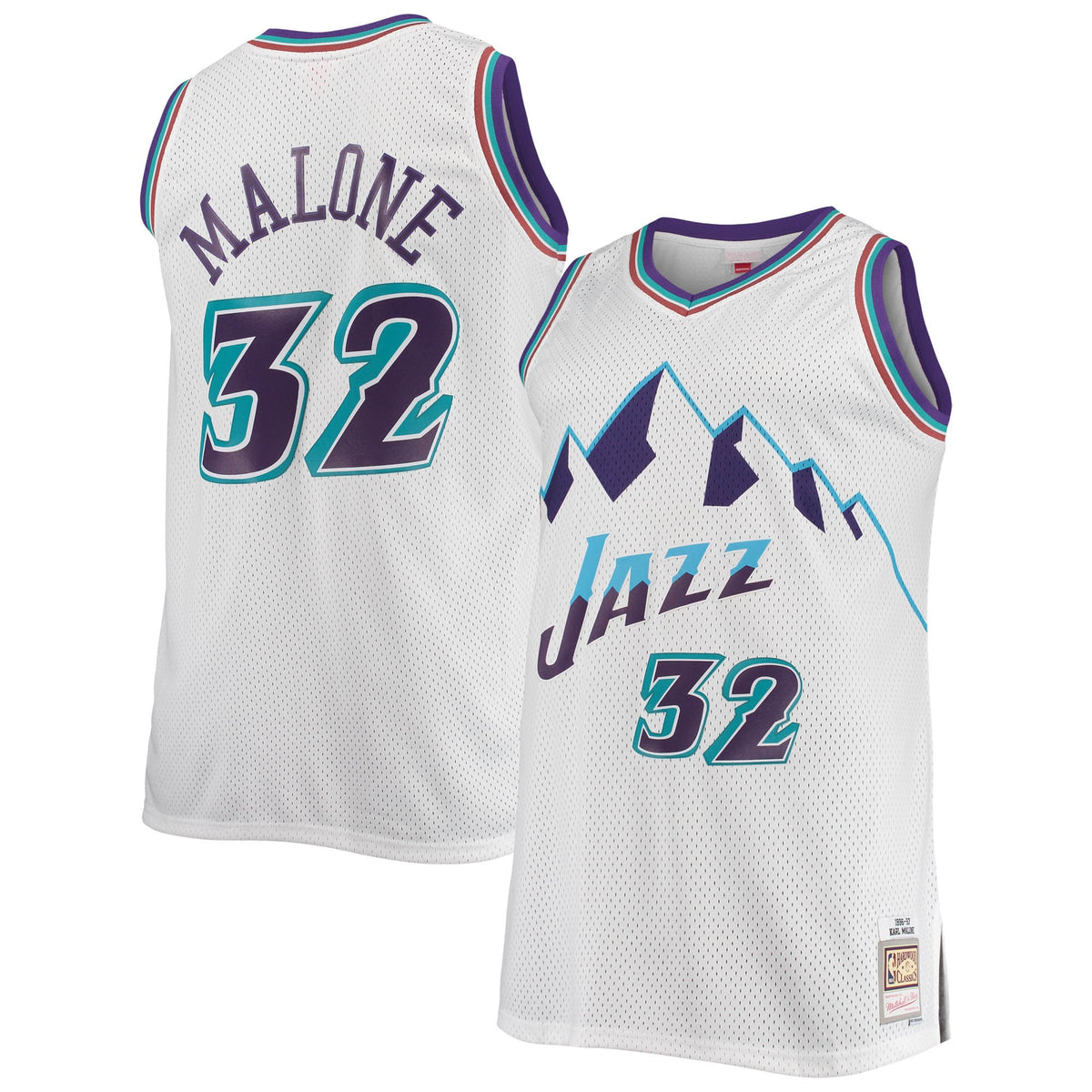 Utah Jazz Karl Malone Mitchell & Ness White 1996/97 Big & Tall Hardwood Classics Swingman Jersey for Men product image 2,