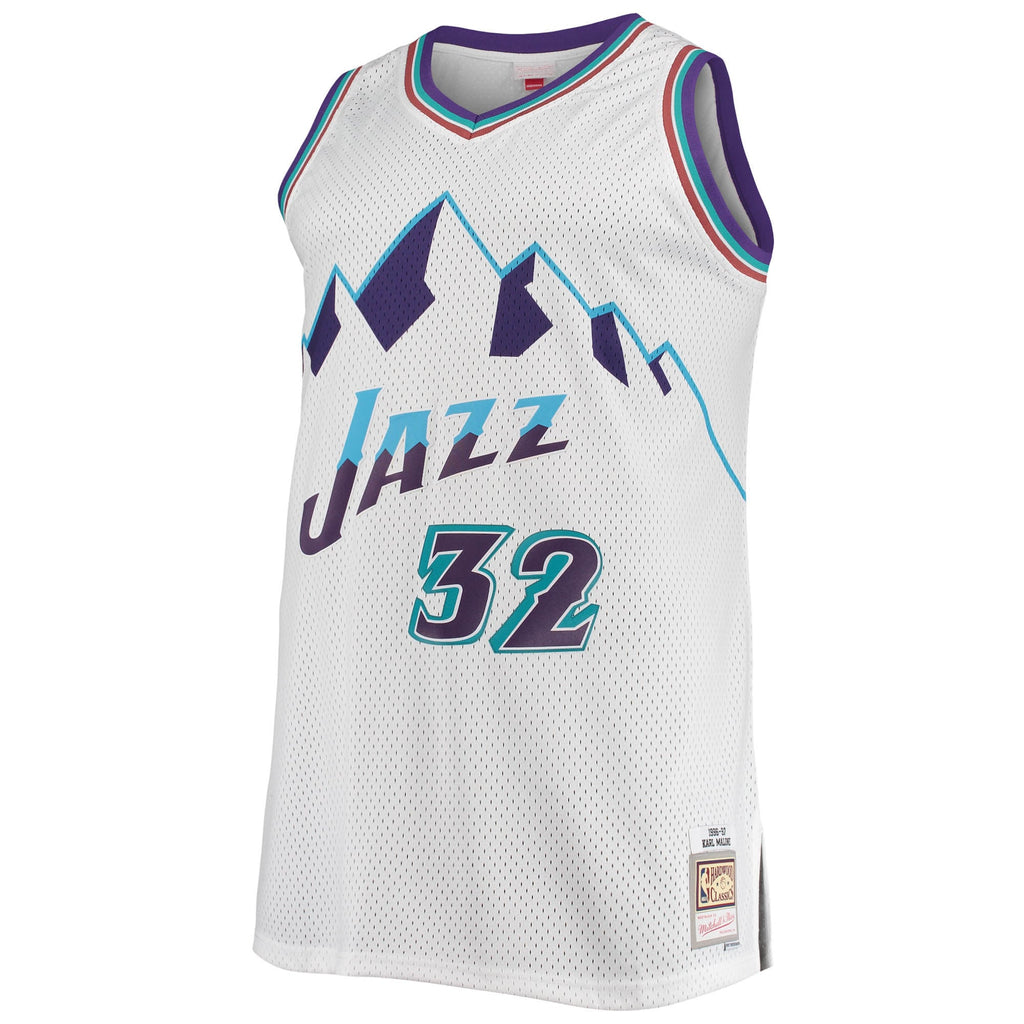 Utah Jazz Karl Malone Mitchell & Ness White 1996/97 Big & Tall Hardwood Classics Swingman Jersey for Men product image 3,
