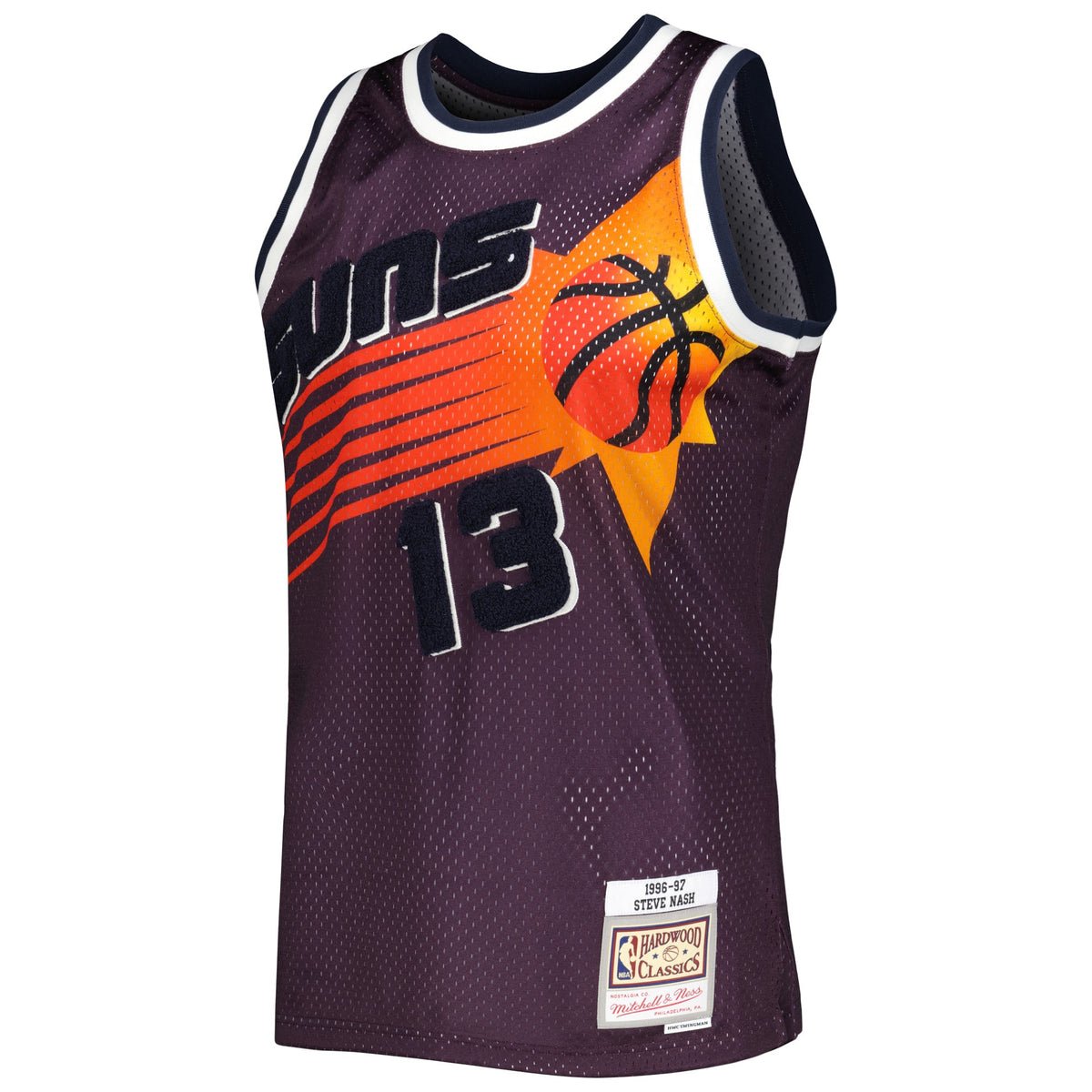Phoenix Suns Steve Nash Mitchell & Ness Purple 1996/97 Hardwood Classics Off-Court Swingman Jersey for Men product image 3,