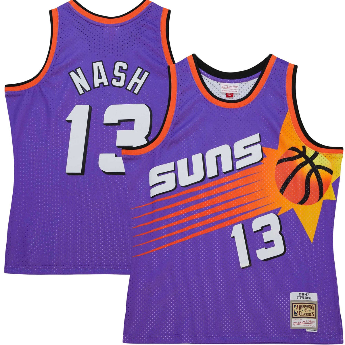 Phoenix Suns Steve Nash Mitchell & Ness Purple Hardwood Classics 1996/97 Tropical Swingman Jersey for Men product image 2,