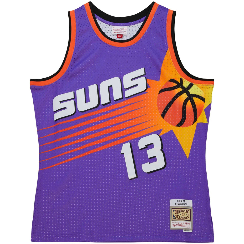 Phoenix Suns Steve Nash Mitchell & Ness Purple Hardwood Classics 1996/97 Tropical Swingman Jersey for Men product image 3,