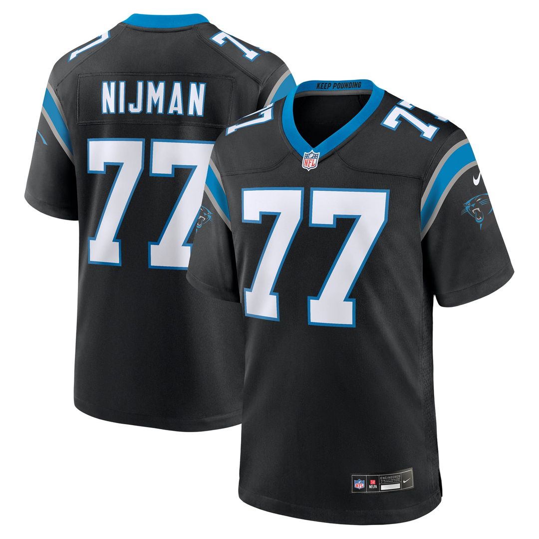 Carolina Panthers Yosh Nijman Black Game Jersey product image 1, provided for visual reference and product detail review