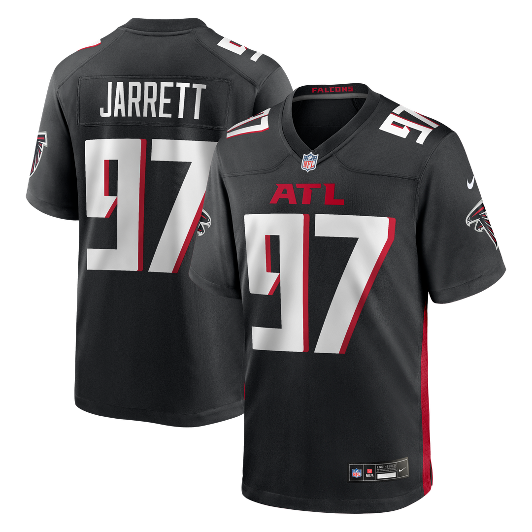 Atlanta Falcons Grady Jarrett Black Game Player Jersey product image 1, provided for visual reference and product detail
