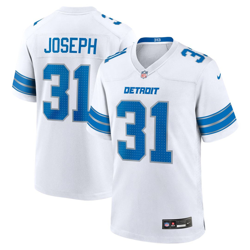 Detroit Lions Kerby Joseph White Game Jersey product image 1, provided for visual reference and product detail review