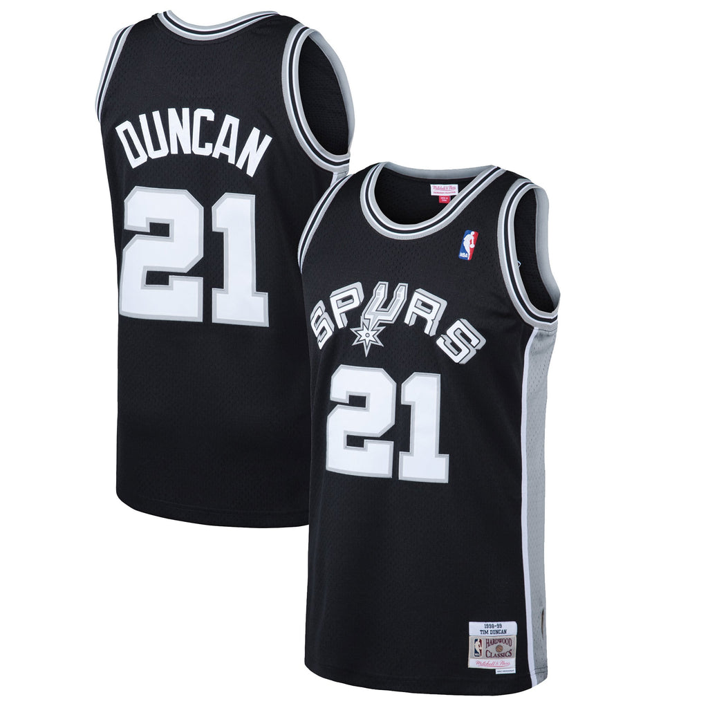 San Antonio Spurs Tim Duncan Mitchell & Ness Black 1998/99 Hardwood Classics Swingman Jersey for Men product image 1,