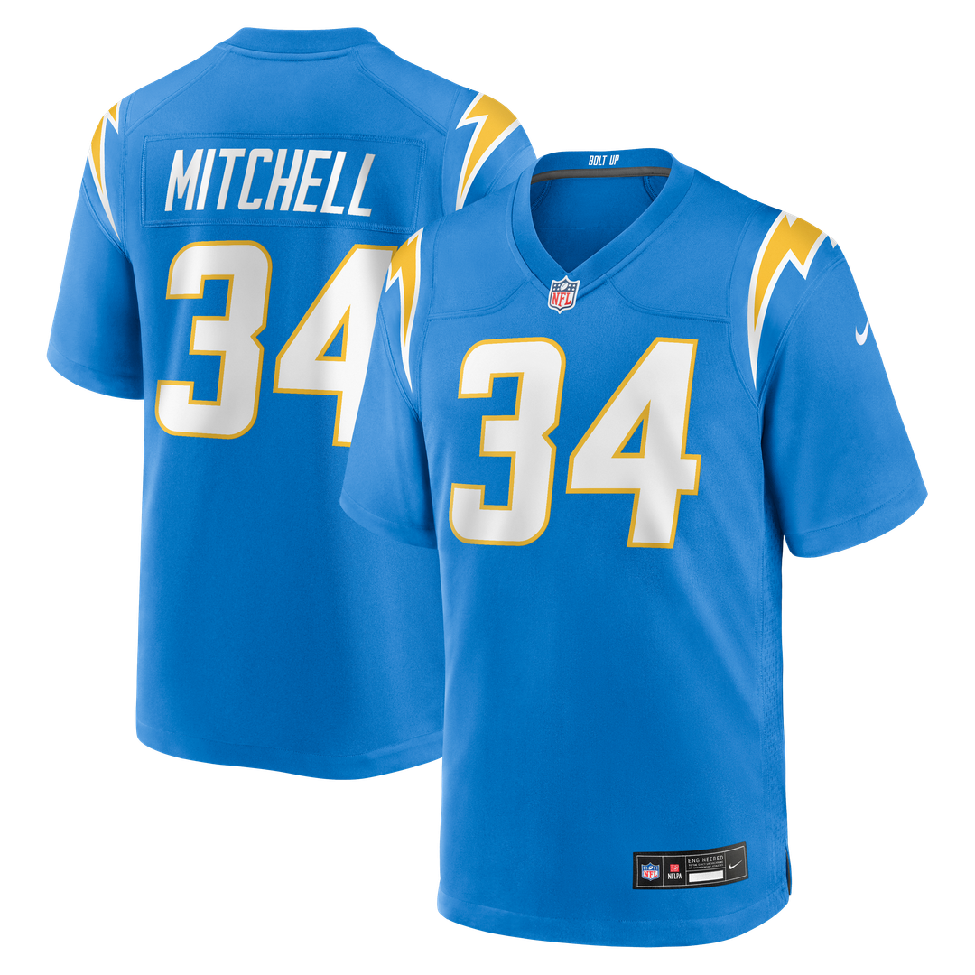 Los Angeles Chargers Keaton Mitchell Powder Blue Team Game Jersey product image 1, provided for visual reference and product