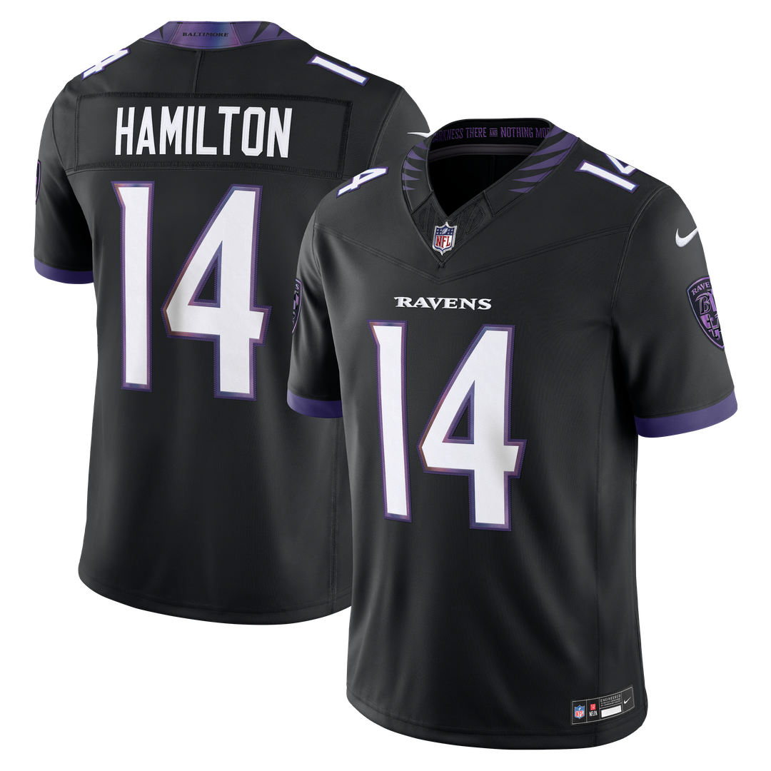Baltimore Ravens Kyle Hamilton Black Alternate Vapor F.U.S.E. Stitched Limited Jersey product image 1, provided for visual