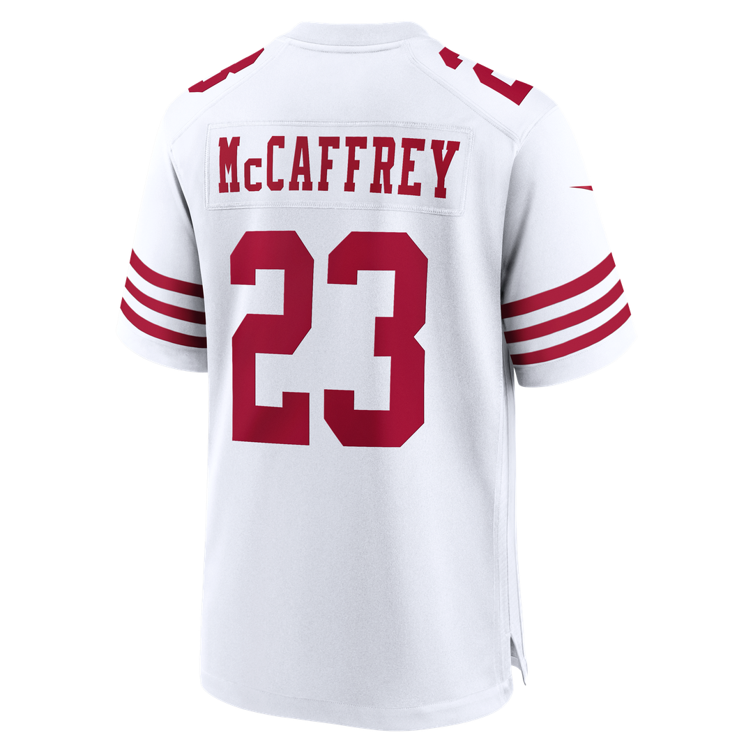 San Francisco 49ers Christian McCaffrey White 80th Anniversary Game Jersey product image 3, provided for visual reference
