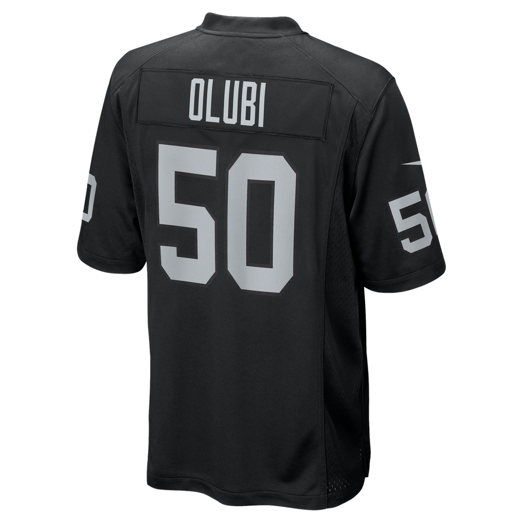 Las Vegas Raiders Segun Olubi Black Team Game Jersey product image 3, provided for visual reference and product detail review
