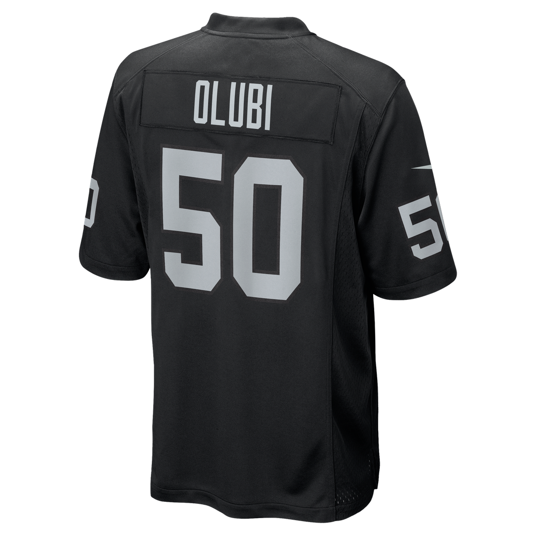 Las Vegas Raiders Segun Olubi Black Team Game Jersey product image 3, provided for visual reference and product detail review
