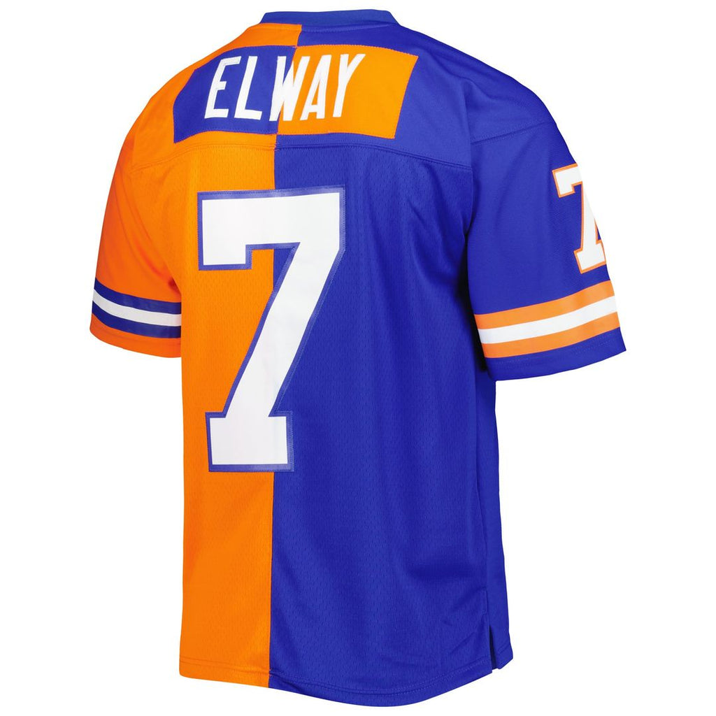 Denver Broncos John Elway Royal/Orange 1990 Split Legacy Replica Jersey product image 3, provided for visual reference and