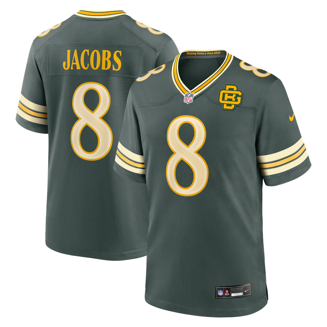 Green Bay Packers Josh Jacobs Green 2026 Rivalries Collection Game Jersey product image 1, provided for visual reference and