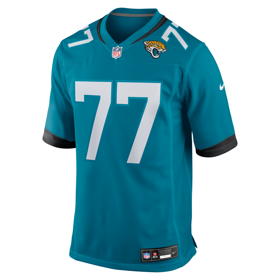 Jacksonville Jaguars Anton Harrison Teal Game Jersey product image 2, provided for visual reference and product detail review