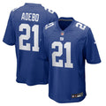 New York Giants Paulson Adebo Royal Team Game Jersey product image 1, provided for visual reference and product detail review