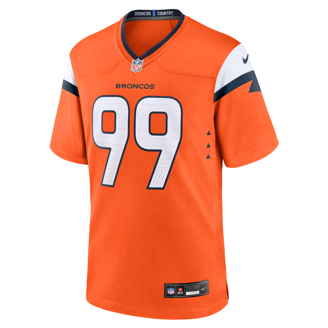 Denver Broncos Zach Allen Orange Team Game Jersey product image 2, provided for visual reference and product detail review