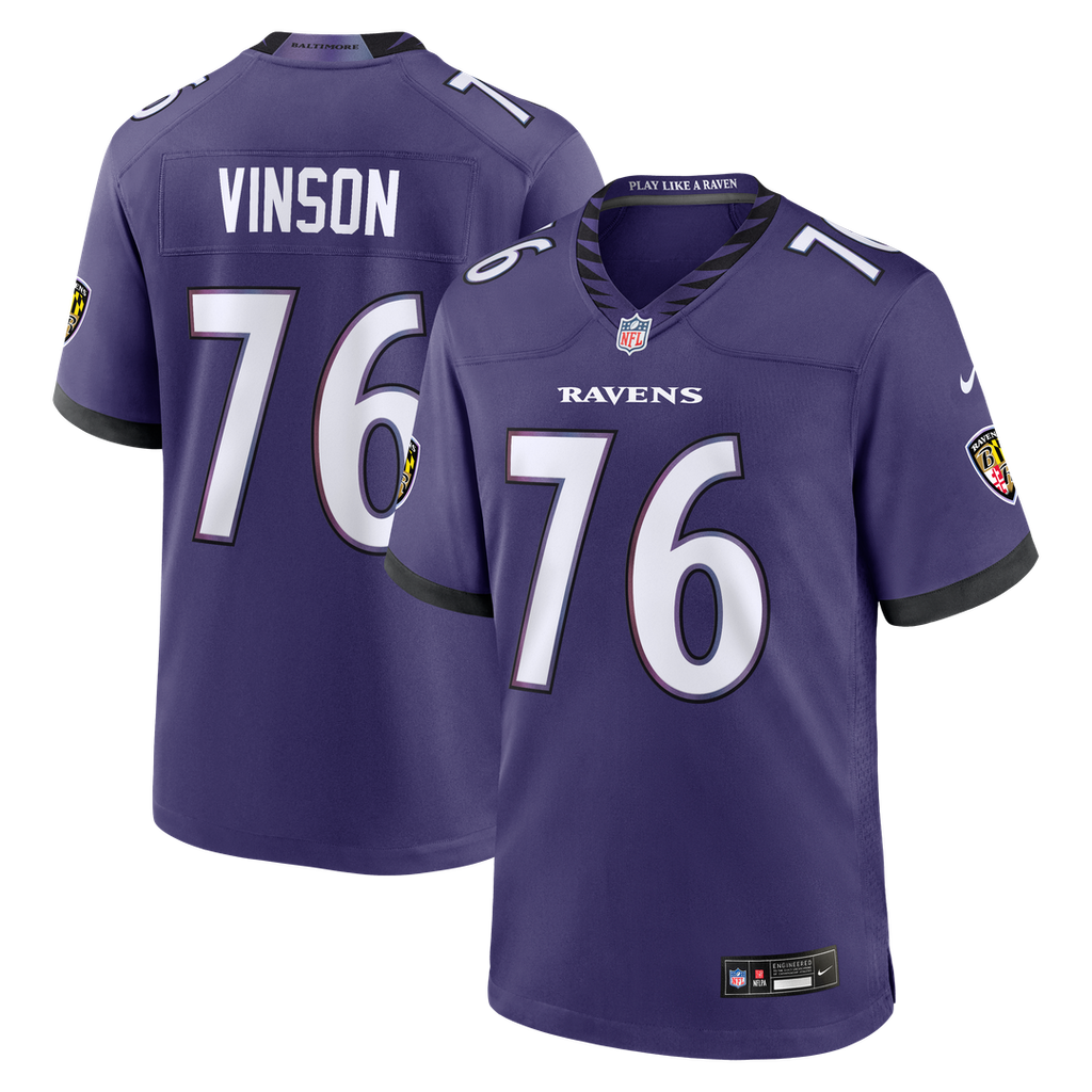 Baltimore Ravens Carson Vinson Purple Team Game Jersey product image 1, provided for visual reference and product detail