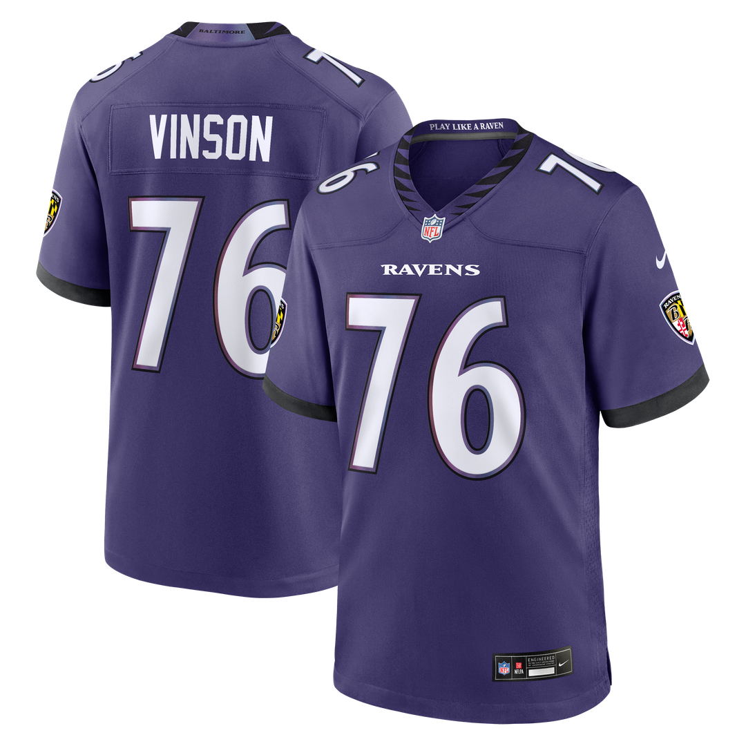 Baltimore Ravens Carson Vinson Purple Team Game Jersey product image 1, provided for visual reference and product detail