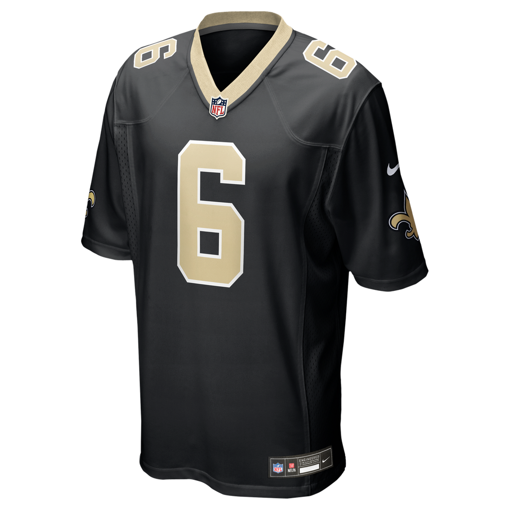 New Orleans Saints Tyler Shough Black Game Jersey product image 6, provided for visual reference and product detail review