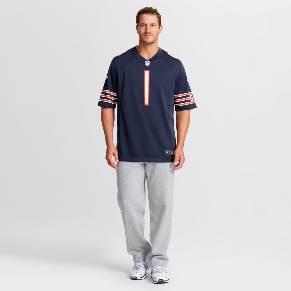 Chicago Bears Number 1 Groom Navy Game Jersey product image 7, provided for visual reference and product detail review