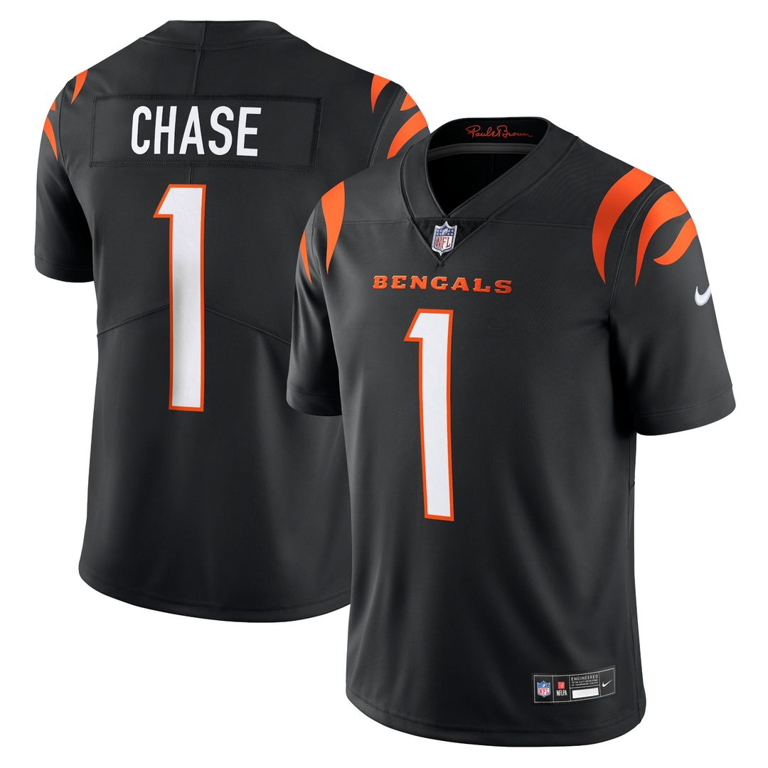 Cincinnati Bengals Ja'Marr Chase Black Vapor Untouchable Limited Jersey product image 1, provided for visual reference and