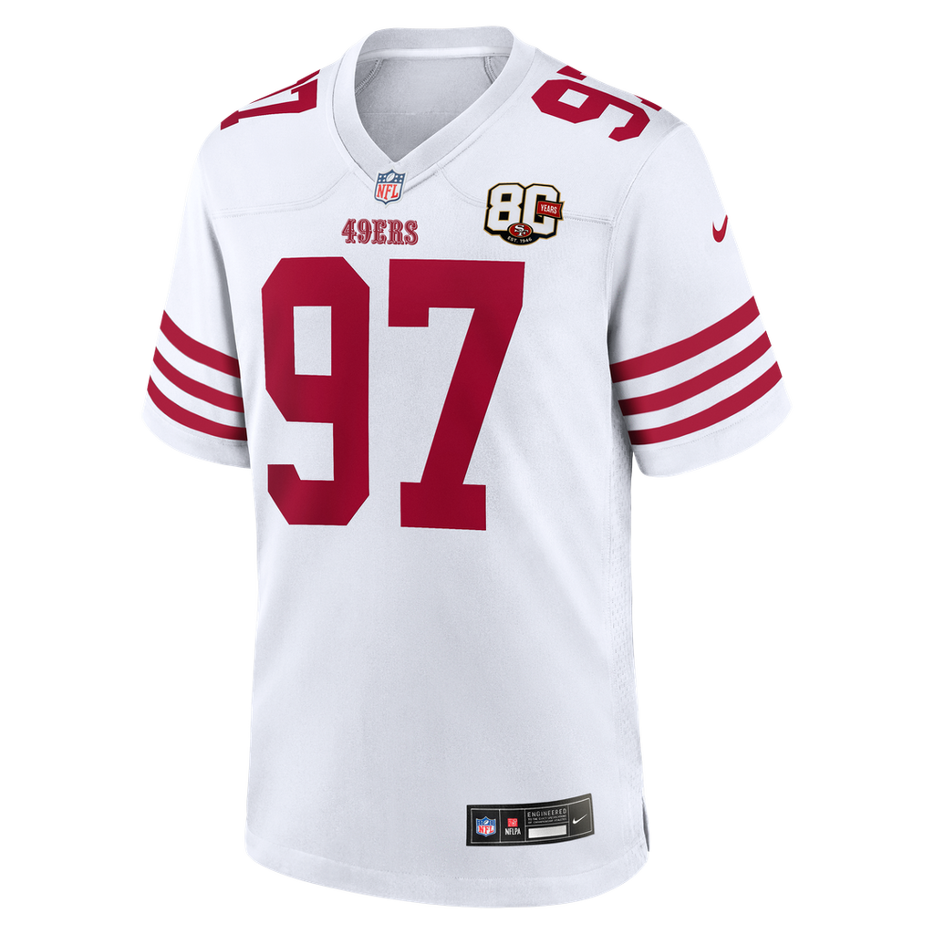 San Francisco 49ers Nick Bosa White 80th Anniversary Game Jersey product image 5, provided for visual reference and product