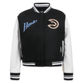 NBA ATLANTA HAWKS CITY EDITION 24-25 Women RIB WOOL VARSITY JACKET (BLACK/WHITE) product image 1, provided for visual