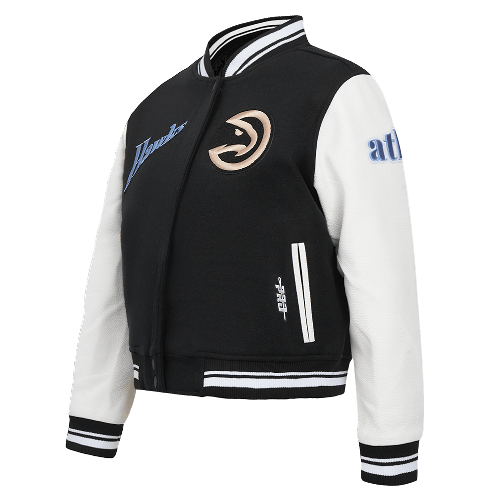 NBA ATLANTA HAWKS CITY EDITION 24-25 Women RIB WOOL VARSITY JACKET (BLACK/WHITE) product image 2, provided for visual