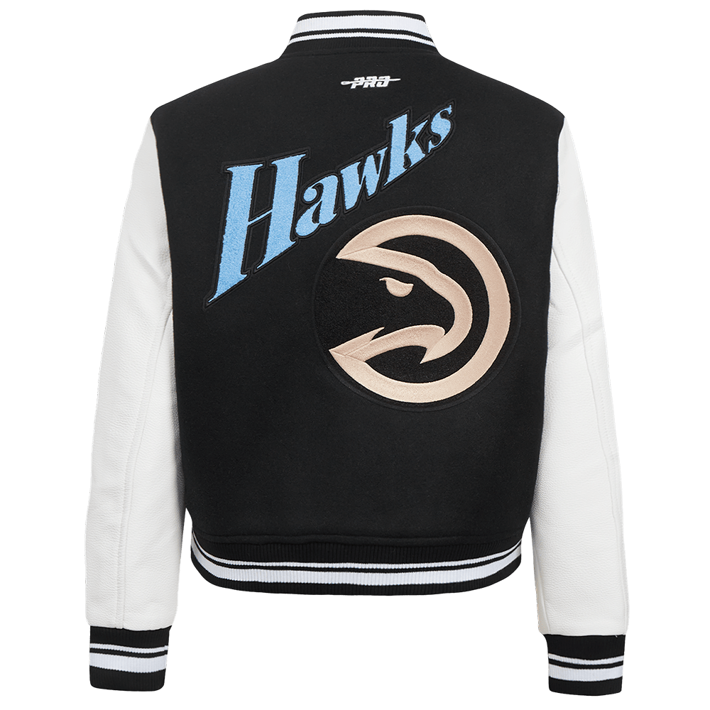 NBA ATLANTA HAWKS CITY EDITION 24-25 Women RIB WOOL VARSITY JACKET (BLACK/WHITE) product image 3, provided for visual