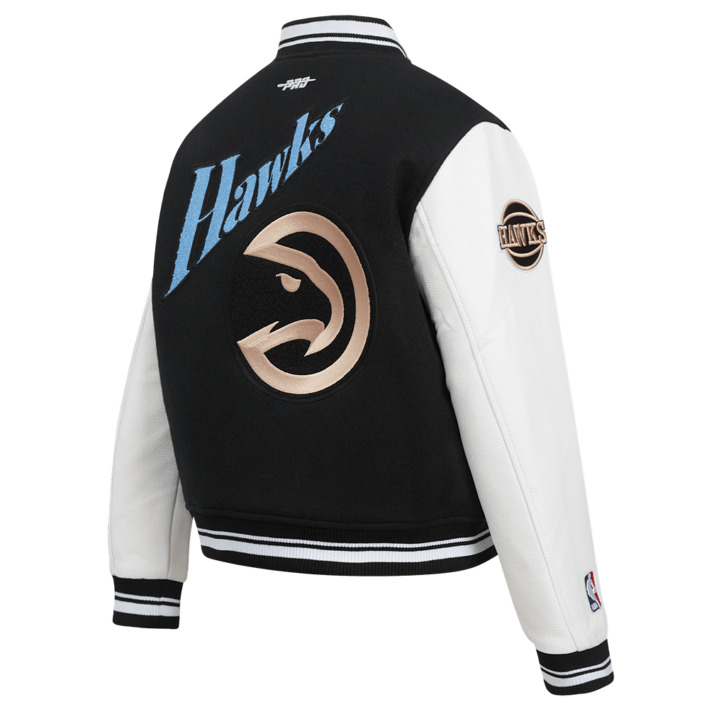 NBA ATLANTA HAWKS CITY EDITION 24-25 Women RIB WOOL VARSITY JACKET (BLACK/WHITE) product image 4, provided for visual
