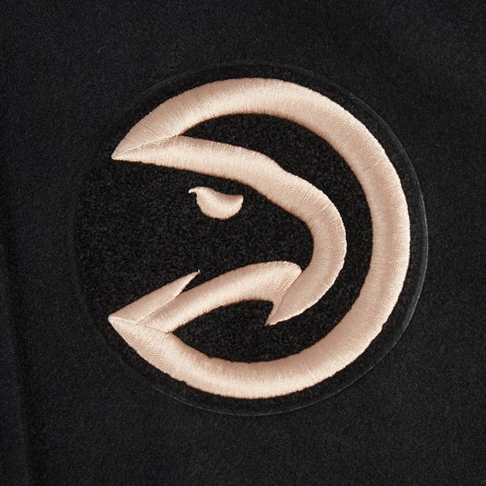 NBA ATLANTA HAWKS CITY EDITION 24-25 Women RIB WOOL VARSITY JACKET (BLACK/WHITE) product image 6, provided for visual