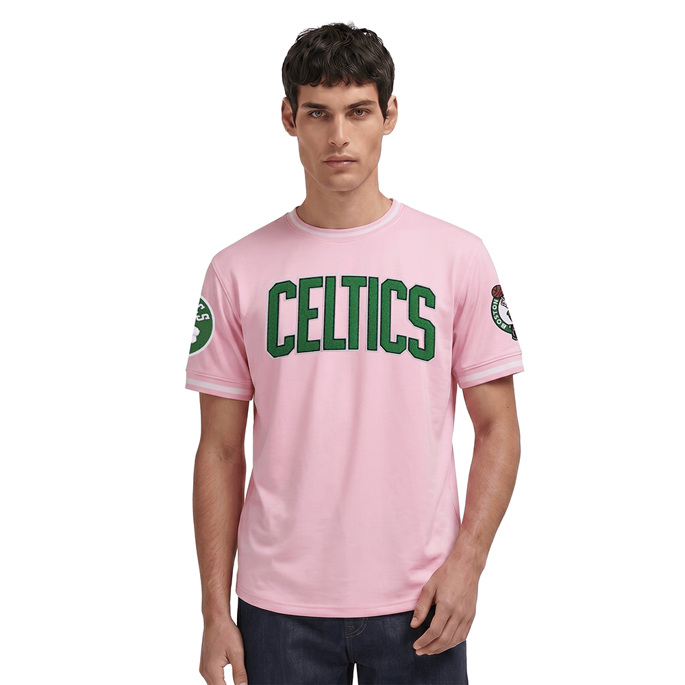 NBA BOSTON CELTICS CLASSIC CHENILLE Men T-Shirt (PINK) product image 1, provided for visual reference and product detail